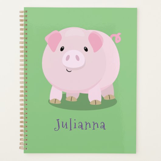 Cute roze pot bellied pig cartoon illustratie planner (Voorkant)