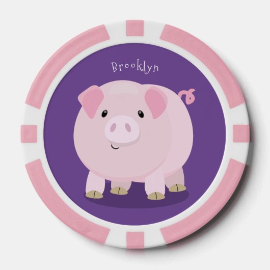 Cute roze pot bellied pig cartoon illustratie poker chips (Voorkant)