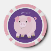Cute roze pot bellied pig cartoon illustratie poker chips (Achterkant)