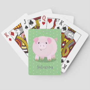 Cute roze pot bellied pig cartoon illustratie pokerkaarten