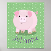 Cute roze pot bellied pig cartoon illustratie poster (Voorkant)