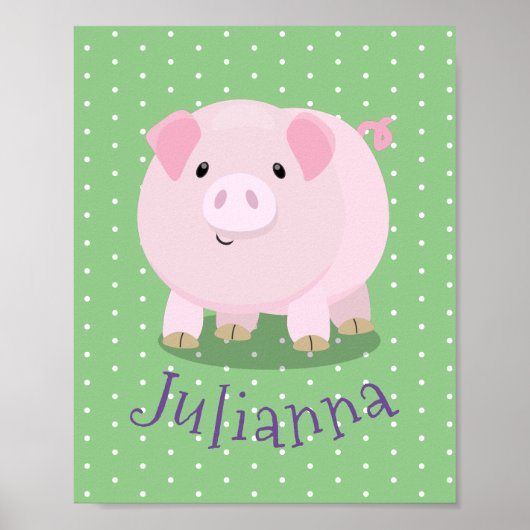 Cute roze pot bellied pig cartoon illustratie poster (Voorkant)