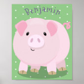 Cute roze pot bellied pig cartoon illustratie poster (Voorkant)