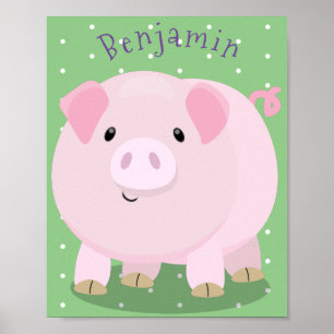 Cute roze pot bellied pig cartoon illustratie poster