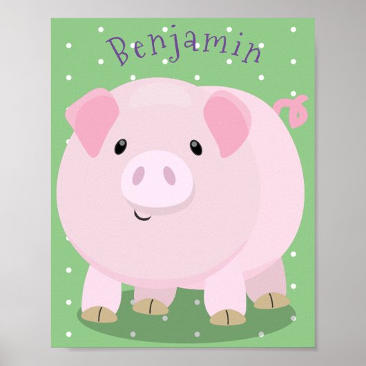 Cute roze pot bellied pig cartoon illustratie poster (Voorkant)