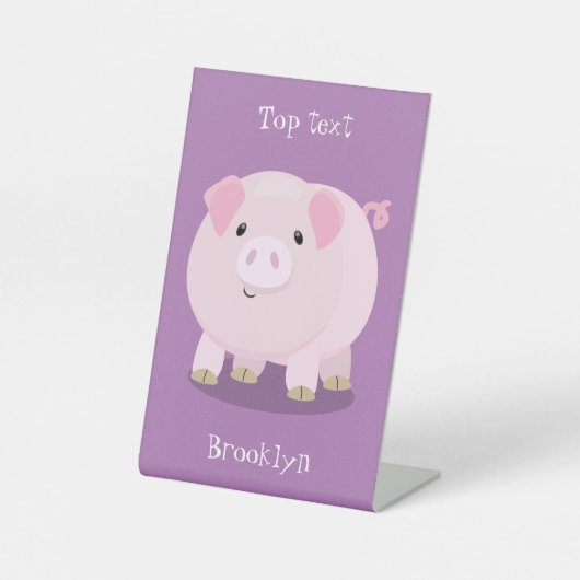 Cute roze pot bellied pig cartoon illustratie reclamebord met voetstuk (Voorkant)
