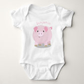 Cute roze pot bellied pig cartoon illustratie romper (Voorkant)