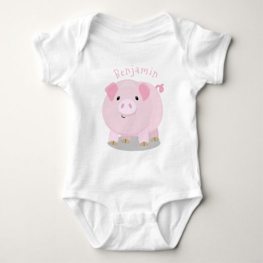 Cute roze pot bellied pig cartoon illustratie romper (Voorkant)