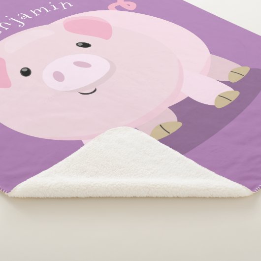 Cute roze pot bellied pig cartoon illustratie sherpa deken (3/4)