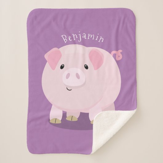 Cute roze pot bellied pig cartoon illustratie sherpa deken (Voorkant)