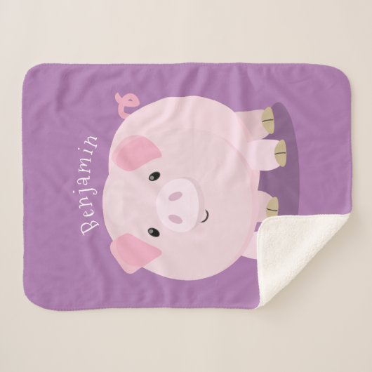Cute roze pot bellied pig cartoon illustratie sherpa deken (Voorkant (horizontaal))