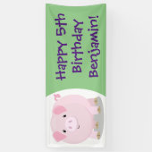 Cute roze pot bellied pig cartoon illustratie spandoek (Verticaal)