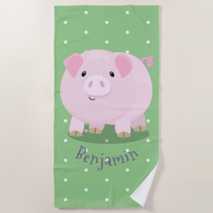 Cute roze pot bellied pig cartoon illustratie strandlaken