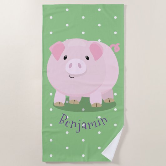 Cute roze pot bellied pig cartoon illustratie strandlaken (Voorkant)
