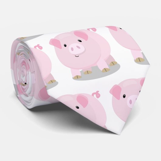 Cute roze pot bellied pig cartoon illustratie stropdas (Opgerold)