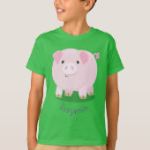 Cute roze pot bellied pig cartoon illustratie t-shirt (Voorkant)