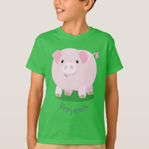 Cute roze pot bellied pig cartoon illustratie t-shirt