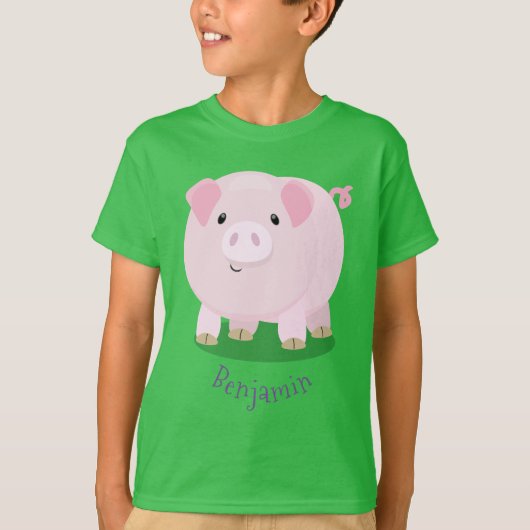 Cute roze pot bellied pig cartoon illustratie t-shirt (Voorkant)