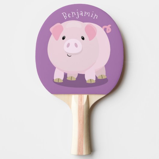 Cute roze pot bellied pig cartoon illustratie tafeltennisbatje (Voorkant)