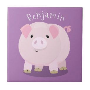 Cute roze pot bellied pig cartoon illustratie tegeltje