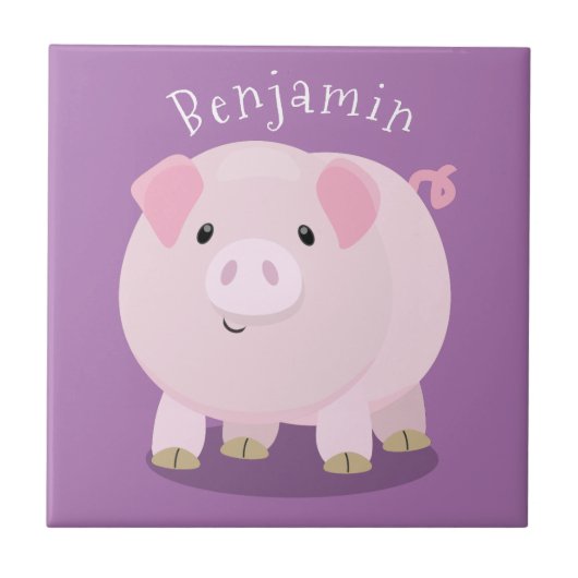 Cute roze pot bellied pig cartoon illustratie tegeltje (Voorkant)