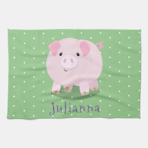 Cute roze pot bellied pig cartoon illustratie theedoek