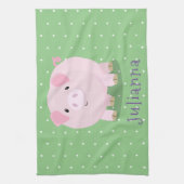 Cute roze pot bellied pig cartoon illustratie theedoek (Verticaal)