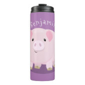 Cute roze pot bellied pig cartoon illustratie thermosbeker (Voorkant)