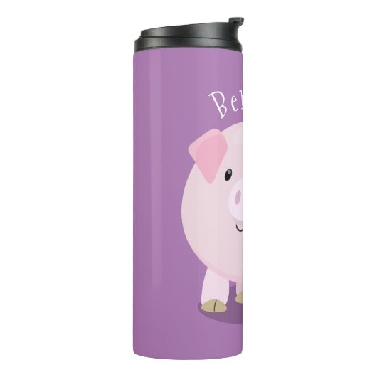 Cute roze pot bellied pig cartoon illustratie thermosbeker (Gedraaid links)