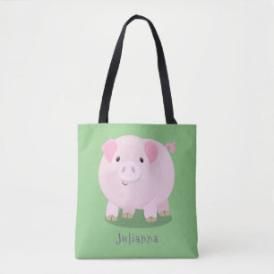 Cute roze pot bellied pig cartoon illustratie tote bag