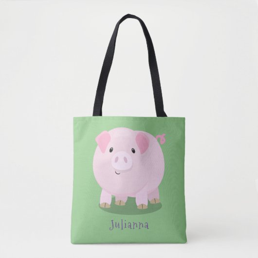 Cute roze pot bellied pig cartoon illustratie tote bag (Voorkant)