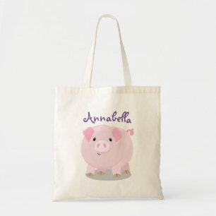 Cute roze pot bellied pig cartoon illustratie tote bag