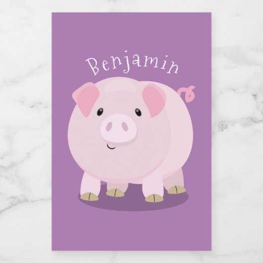 Cute roze pot bellied pig cartoon illustratie voedselcontainer etiket (Enkel label)