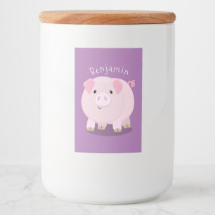 Cute roze pot bellied pig cartoon illustratie voedselcontainer etiket