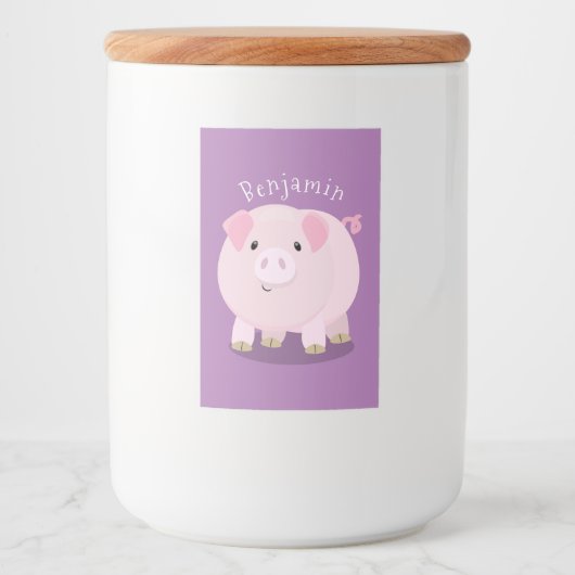 Cute roze pot bellied pig cartoon illustratie voedselcontainer etiket (Voorkant)