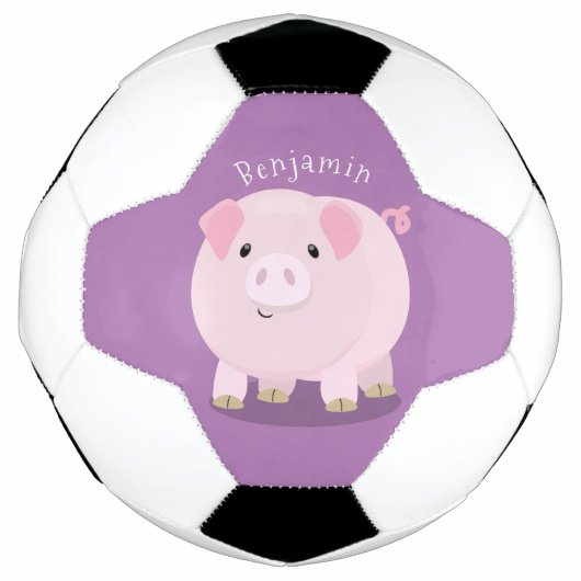 Cute roze pot bellied pig cartoon illustratie voetbal (Voorkant)