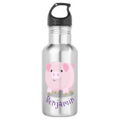 Cute roze pot bellied pig cartoon illustratie waterfles  (Voorkant)