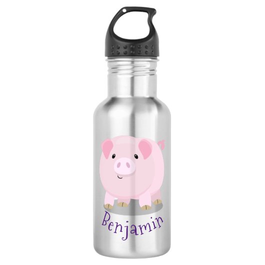 Cute roze pot bellied pig cartoon illustratie waterfles (Voorkant)