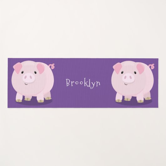 Cute roze pot bellied pig cartoon illustratie yogamat (Voorkant (horizontaal))