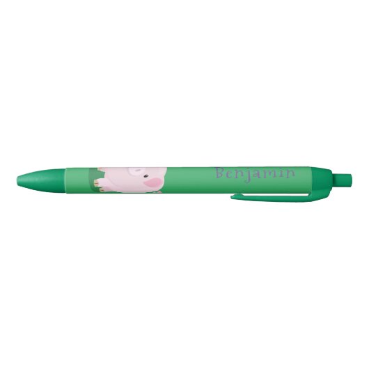 Cute roze pot bellied pig cartoon illustratie zwarte inkt pen (Bodem)