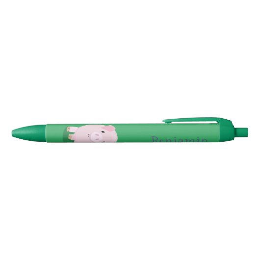 Cute roze pot bellied pig cartoon illustratie zwarte inkt pen (Bovenkant)