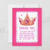 Cute Roze Prinses Verjaardag Platte Bedankkaart (Voorkant)