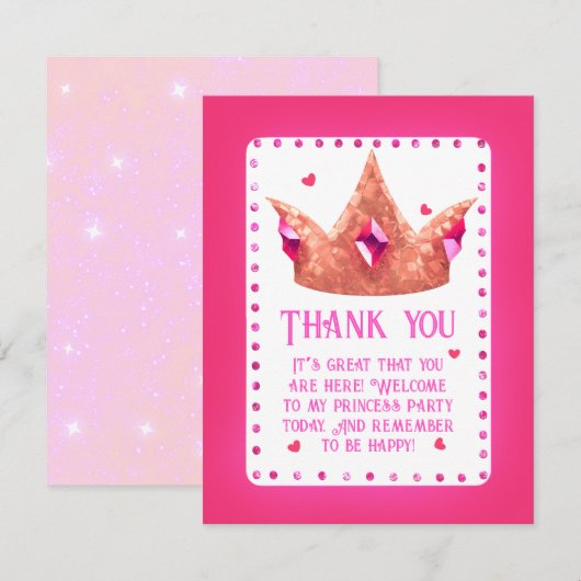 Cute Roze Prinses Verjaardag Platte Bedankkaart (Voorkant / Achterkant)