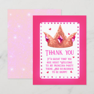 Cute Roze Prinses Verjaardag Platte Bedankkaart