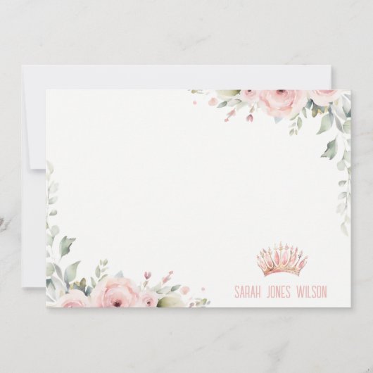 Cute Roze Prinsessen Kroon Tiara Bloem Verjaardag Notitiekaartje (Voorkant)