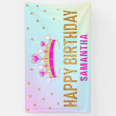 Cute Roze Prinsessen Kroon Verjaardagsfeestje Spandoek (Verticaal)