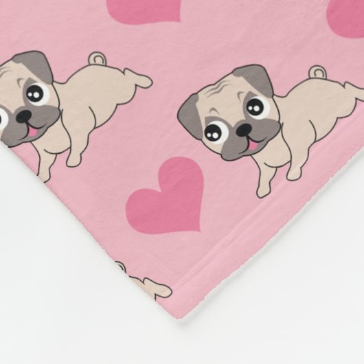 Cute roze puggen met hartenband fleece deken (Hoek)