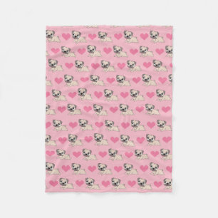 Cute roze puggen met hartenband fleece deken