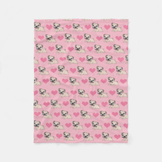 Cute roze puggen met hartenband fleece deken
