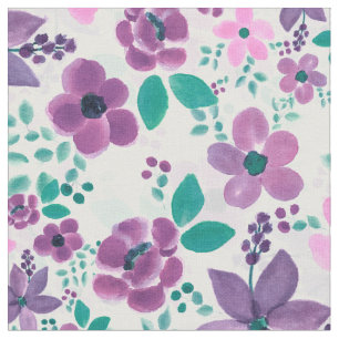 Cute roze & Purple Flowers Waterverf schilderen Stof